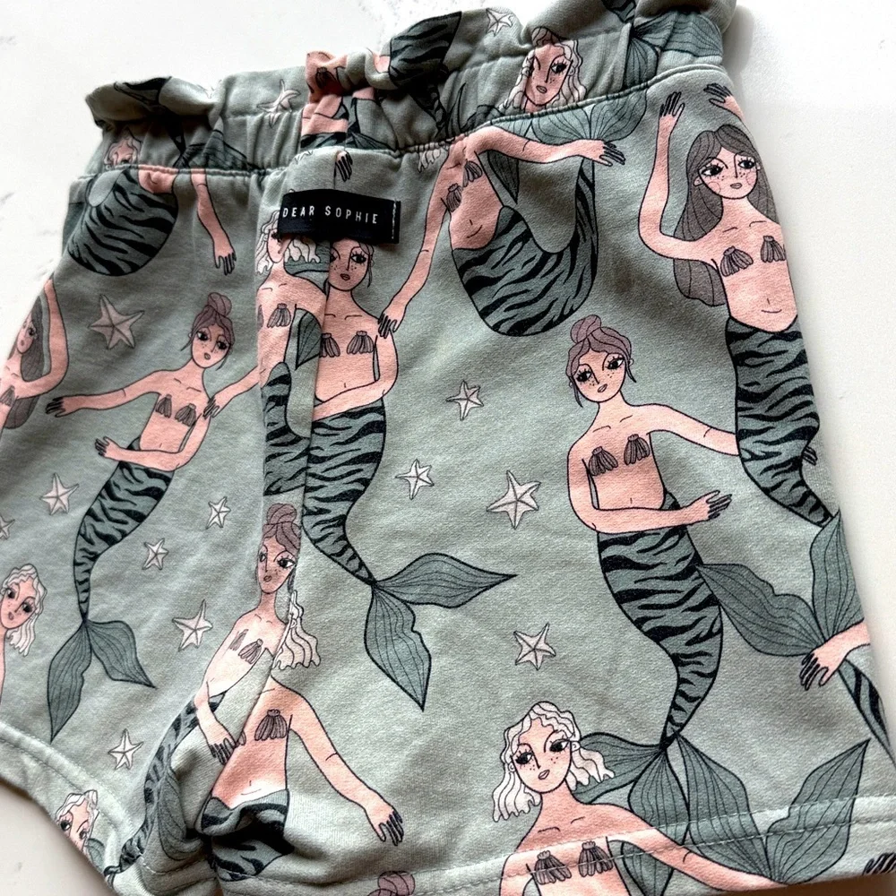 DEAR SOPHIE MERMAID Mint Green PAPERBAG Pull On SHORTS size 7/8 122/128 Medium